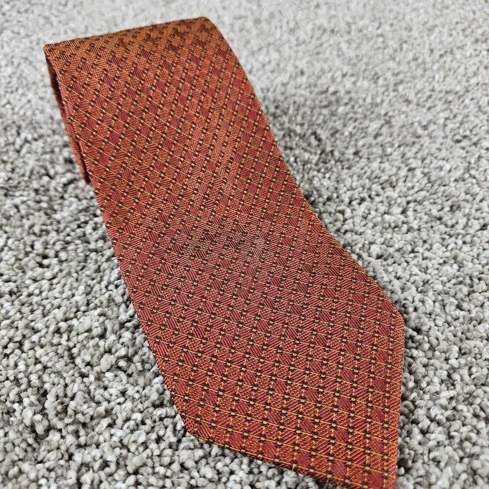 Banana Republic Silk Tie Burnt Orange Geometric Micro Dot Grid USA Made Mens